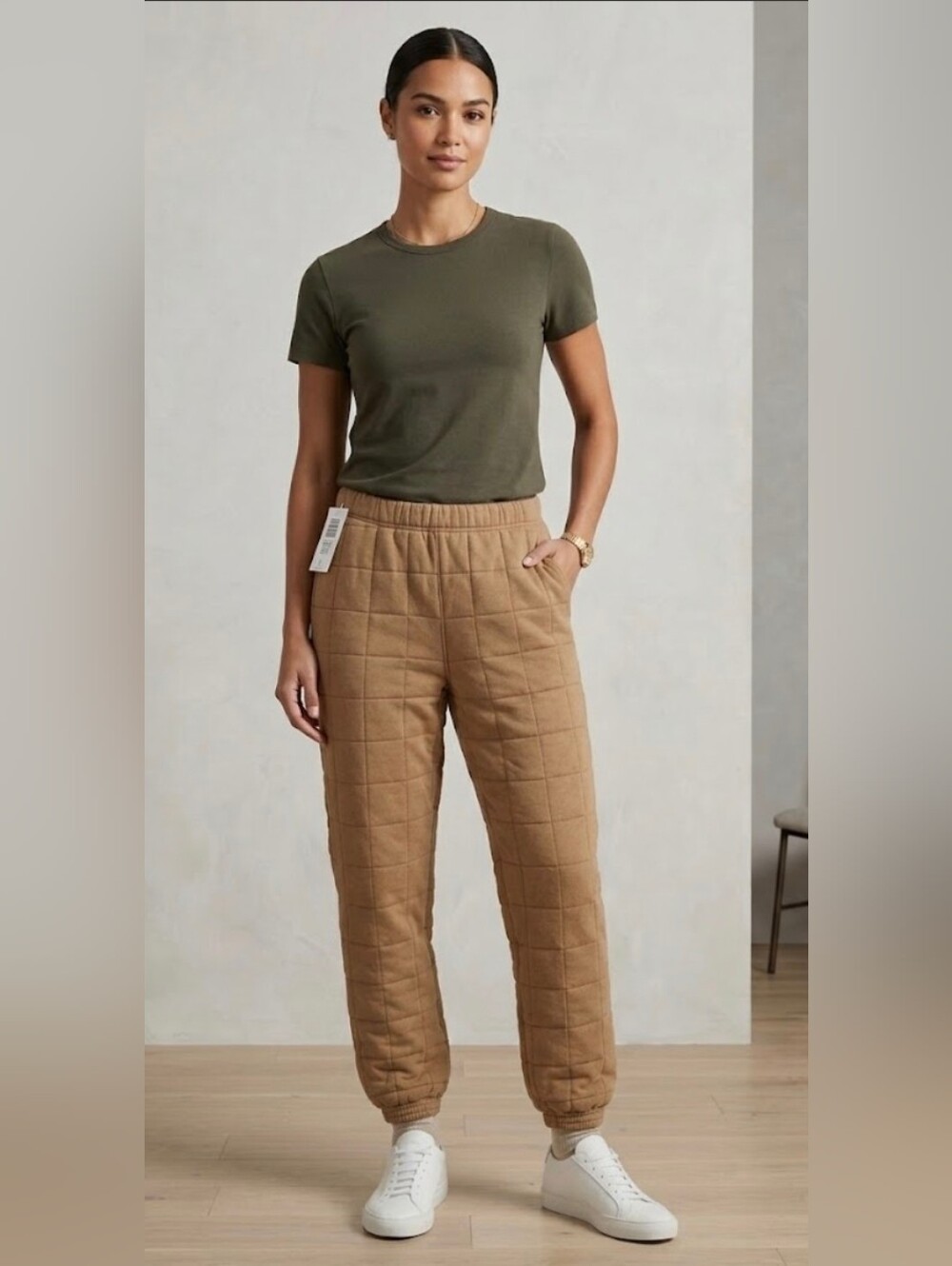TNA Quilted Camel Tan Jogger Pants